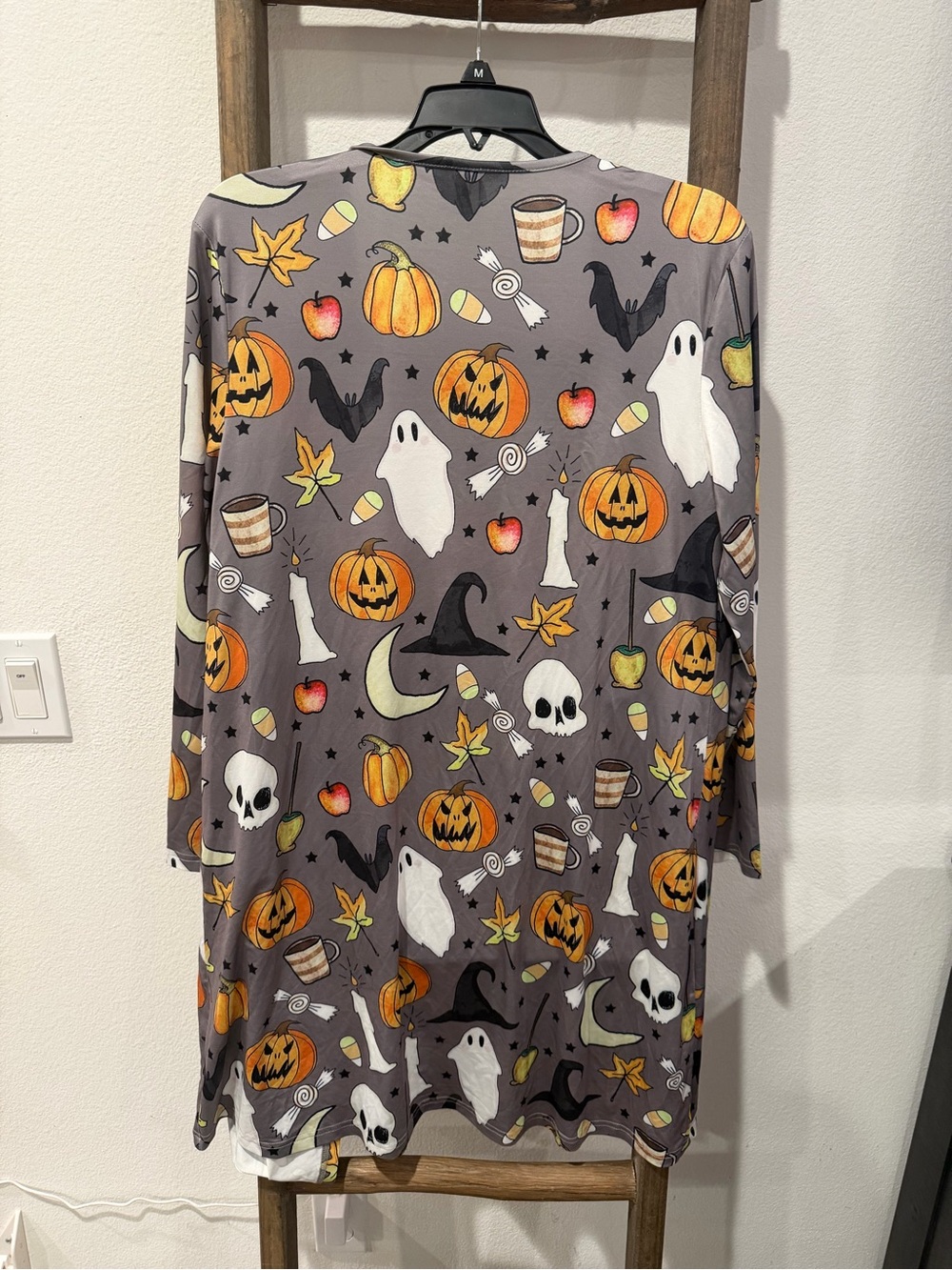 SHEIN Gray Halloween Tunic Cardigan with Pumpkins & Ghosts